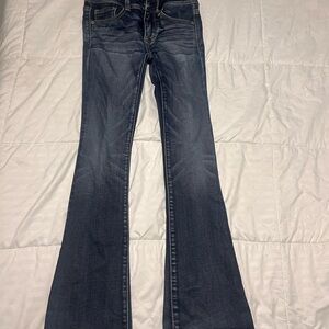 Blue Flare Wide Leg Jeans with Vintage Look